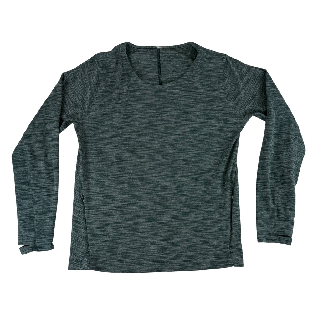 Lululemon Pullover Top Womens 8 Green Heathered Space Dye Thumbhole Tulip Back